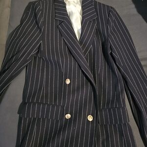 Black Pinstripe Blazer with Gold Buttons